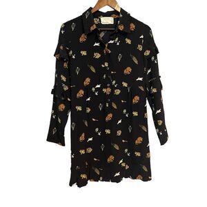 Women's Artelier Nicole Miller Black Longsleeve Animal Printed Dress